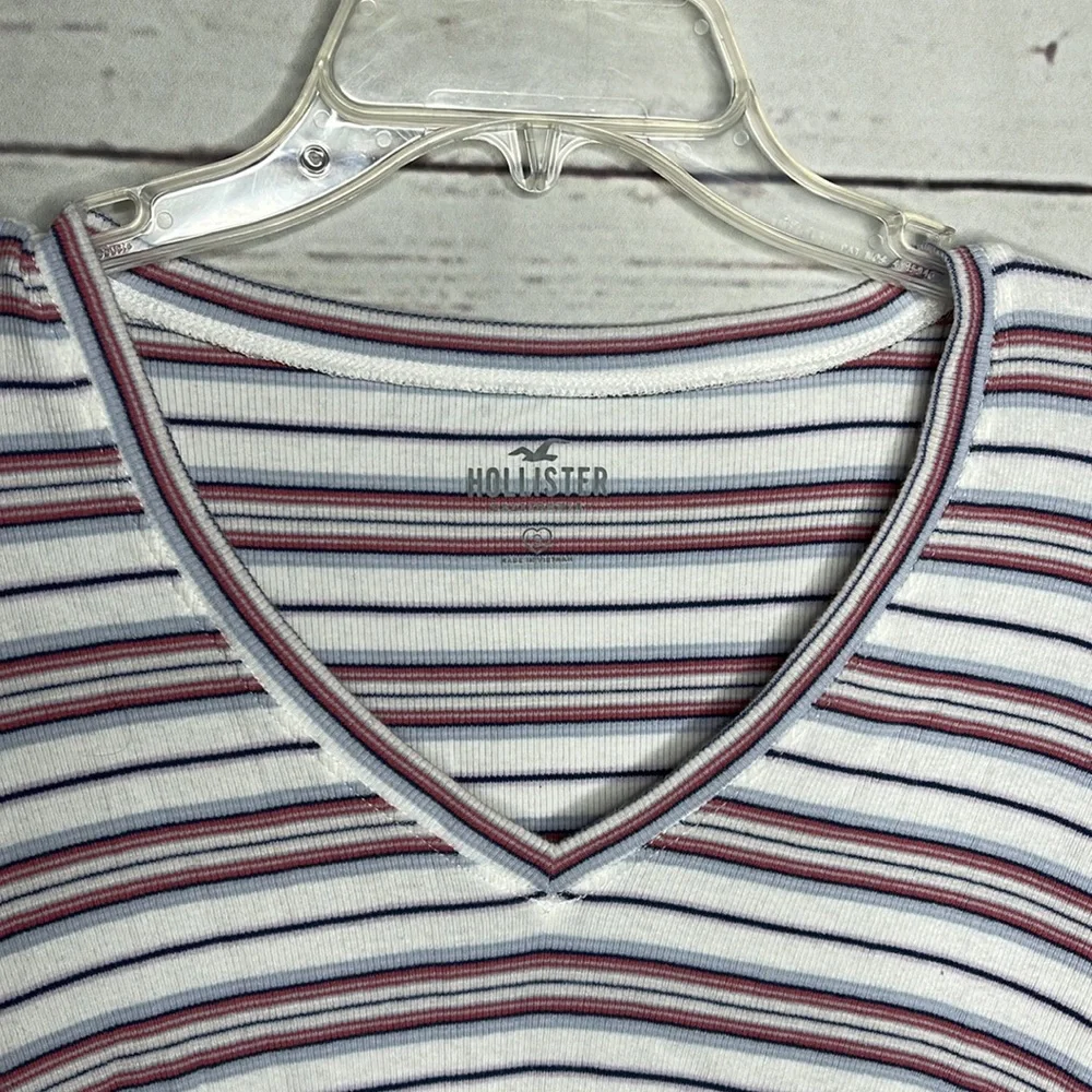 Hollister Long Sleeve Striped Ruched Front Shirt Blouse Sz Small! - Picture 3 of 6